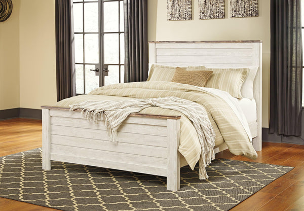 Willowton Whitewash King Panel Bed - Ella Furniture