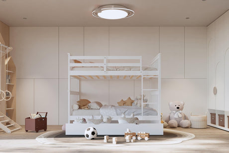 White Modern Solid Wood And Veneers Trundle Twin Over Twin Bunk Beds - Ella Furniture