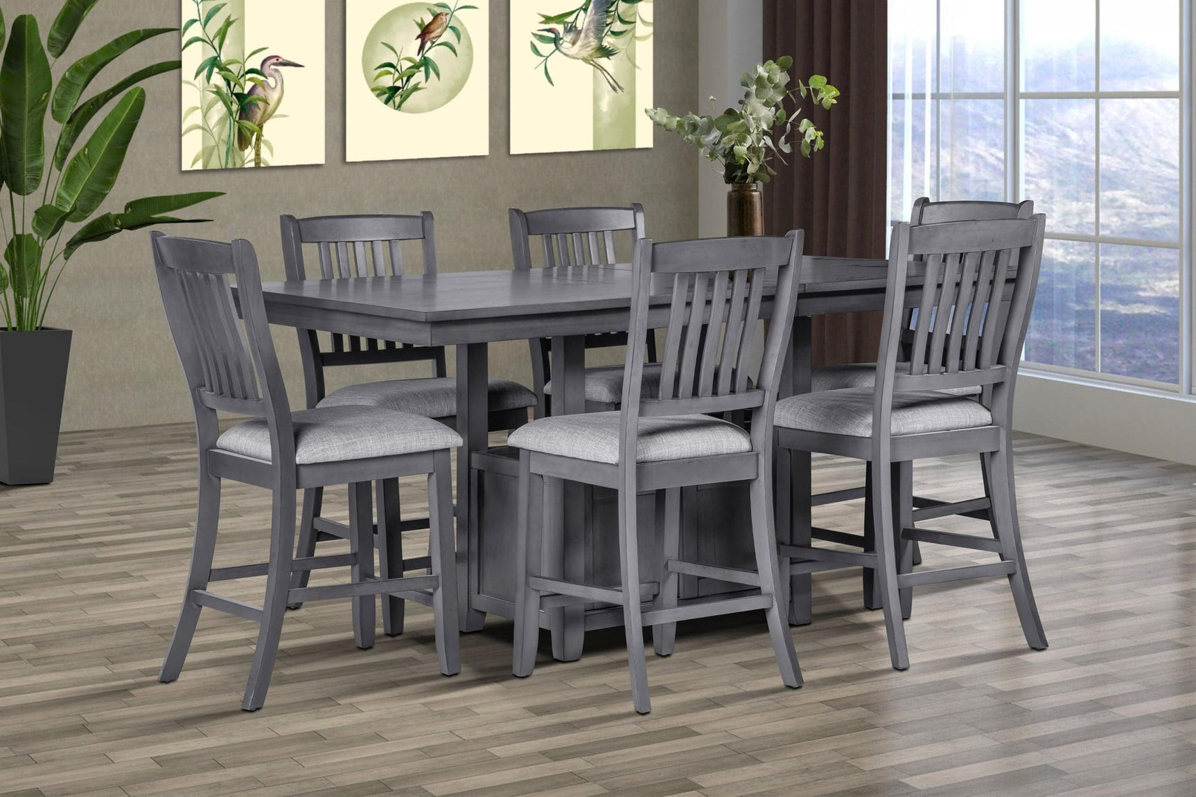 Gray Modern Contemporary Solid Wood And Veneers Fabric Dining Room Set - Ella Furniture