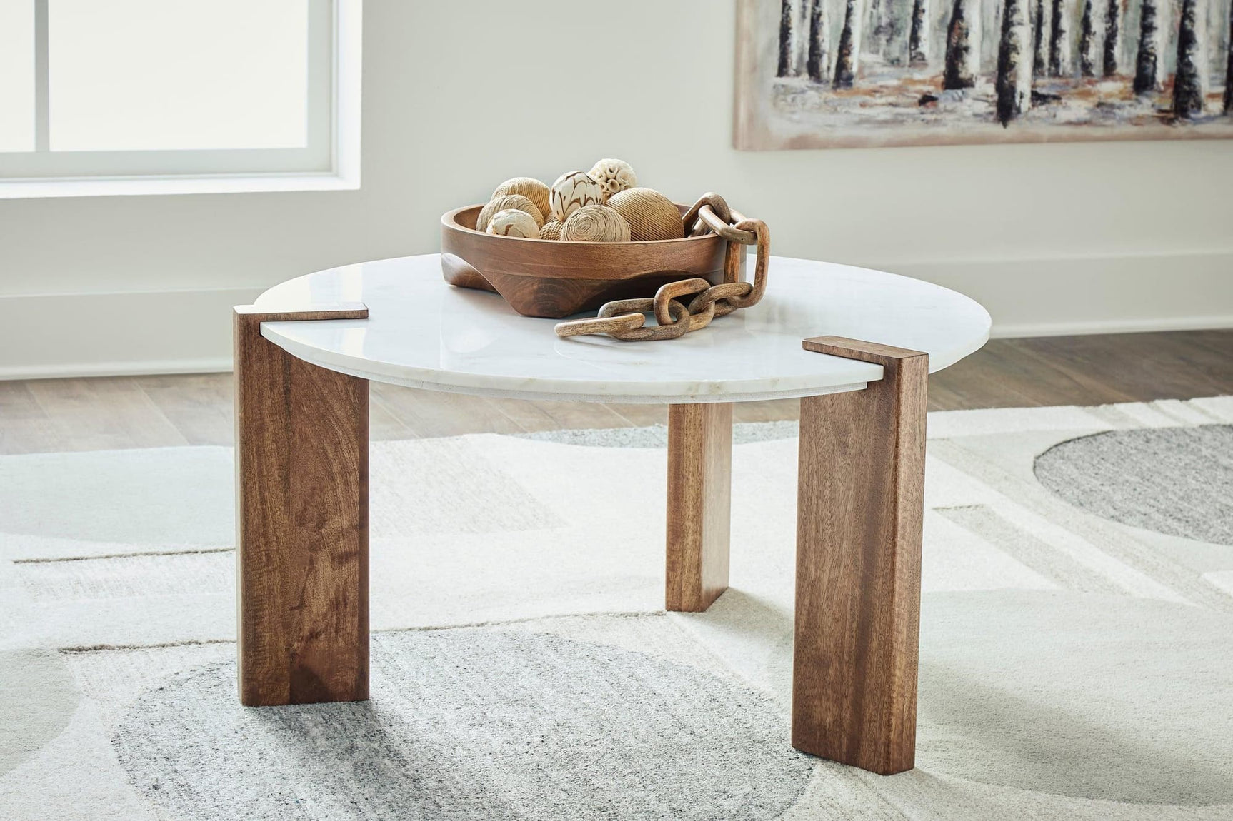 White & Brown Modern Marble Top Solid Wood and Veneers Occasional Coffee Table - Ella Furniture