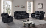 Galaxy Black Modern Contemporary Faux Leather Metal LED Power Reclining Set - Ella Furniture