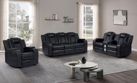 Galaxy Black Modern Contemporary Faux Leather Metal LED Power Reclining Set - Ella Furniture