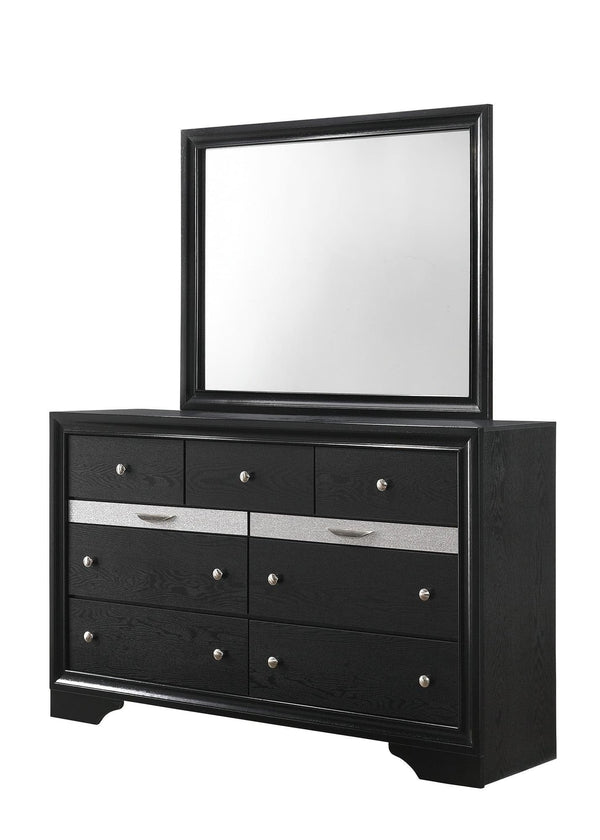 Regata Dresser Black/Silver, Sleek And Modern Wood, 7 Spacious Drawers - Ella Furniture