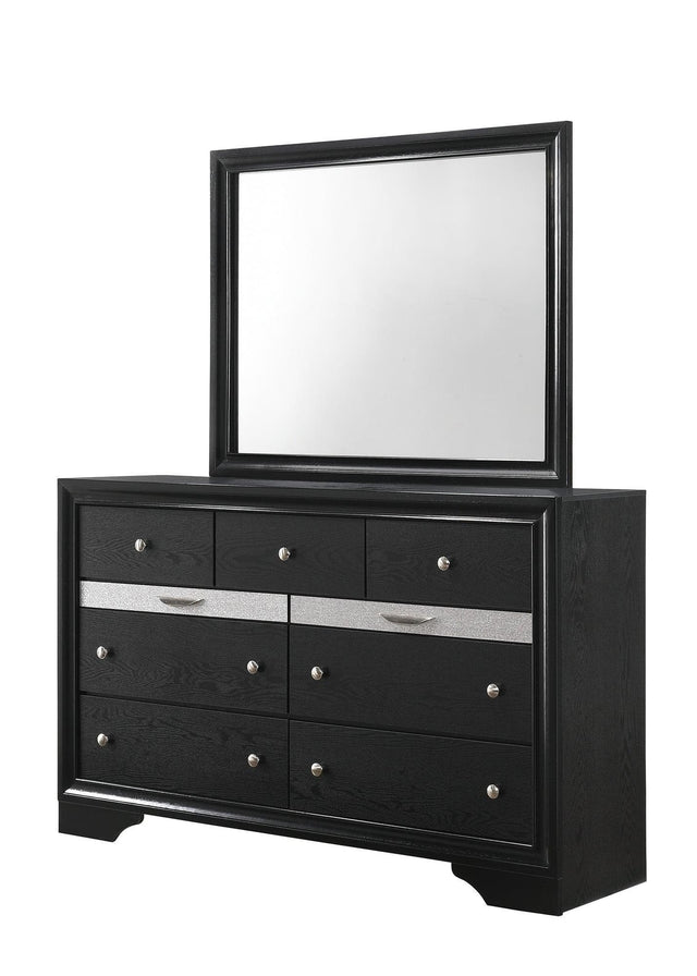 Regata Dresser Black/Silver, Sleek And Modern Wood, 7 Spacious Drawers - Ella Furniture