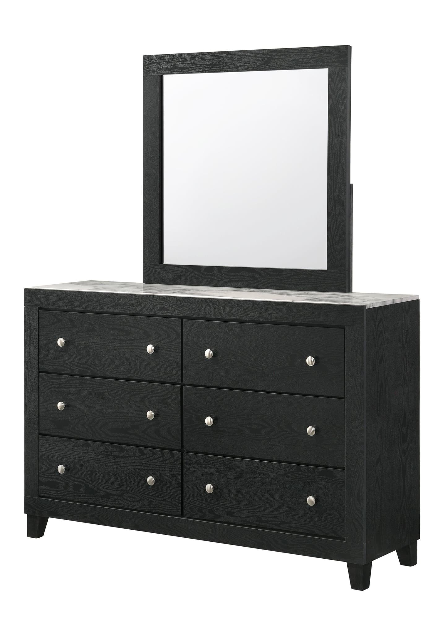 Cadence Dresser Black, Sleek And Modern Wood, Nickel Knob 6 Drawers - Ella Furniture