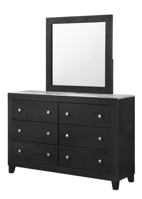 Cadence Dresser Black, Sleek And Modern Wood, Nickel Knob 6 Drawers - Ella Furniture