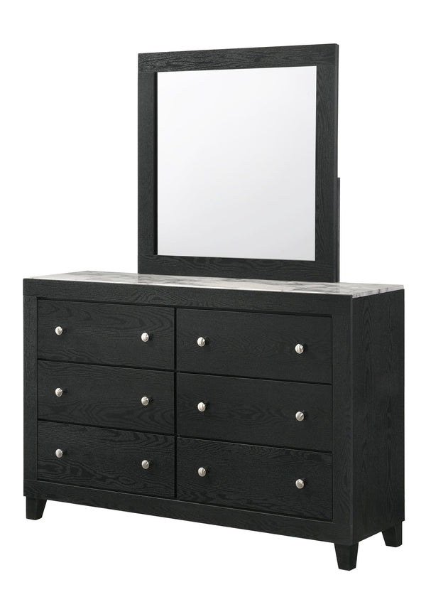 Cadence Dresser Black, Sleek And Modern Wood, Nickel Knob 6 Drawers - Ella Furniture