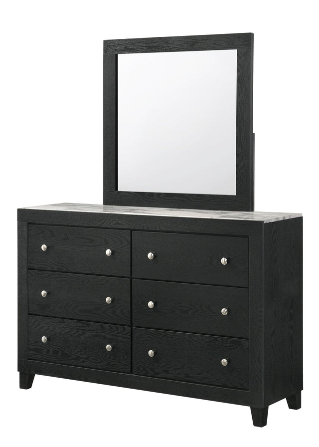 Cadence Dresser Black, Sleek And Modern Wood, Nickel Knob 6 Drawers - Ella Furniture
