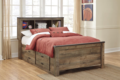 Trinell Brown Full Bookcase Bed With 2 Storage Drawers - Ella Furniture