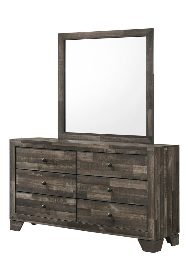 Atticus Dresser Brown, Modern Wood, Nickel Knob 6 Drawers - Ella Furniture
