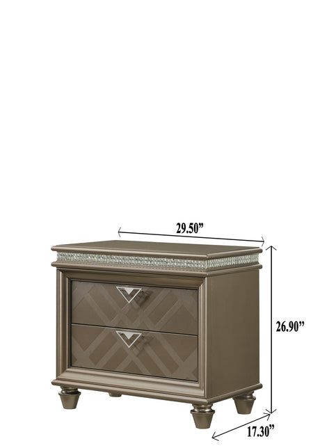 Cristal NightStand Gold, Modern Wood, 2 Spacious Drawers - Ella Furniture