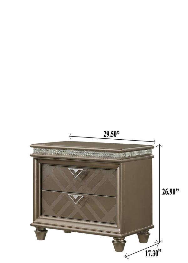 Cristal NightStand Gold, Modern Wood, 2 Spacious Drawers - Ella Furniture