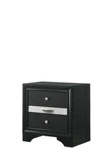Regata Night Stand Black/Silver, Sleek And Modern Wood, Metal Knobs 2 Drawers - Ella Furniture