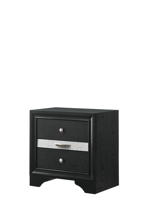 Regata Night Stand Black/Silver, Sleek And Modern Wood, Metal Knobs 2 Drawers - Ella Furniture