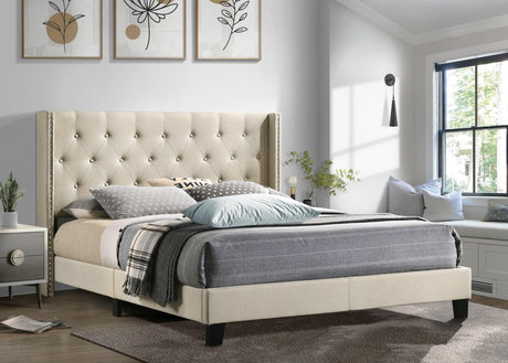 Paddy Beige Upholstered Tufted Platform King Bed