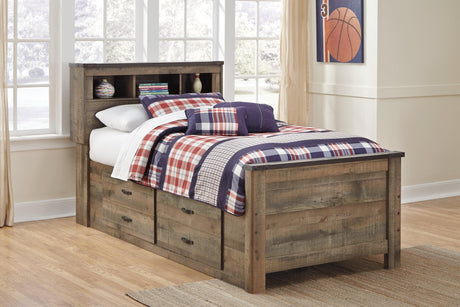 Trinell Brown Twin Bookcase Bed With 2 Storage Drawers - Ella Furniture