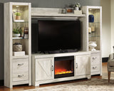 Bellaby Whitewash 4-Piece Entertainment Center With Fireplace - Ella Furniture