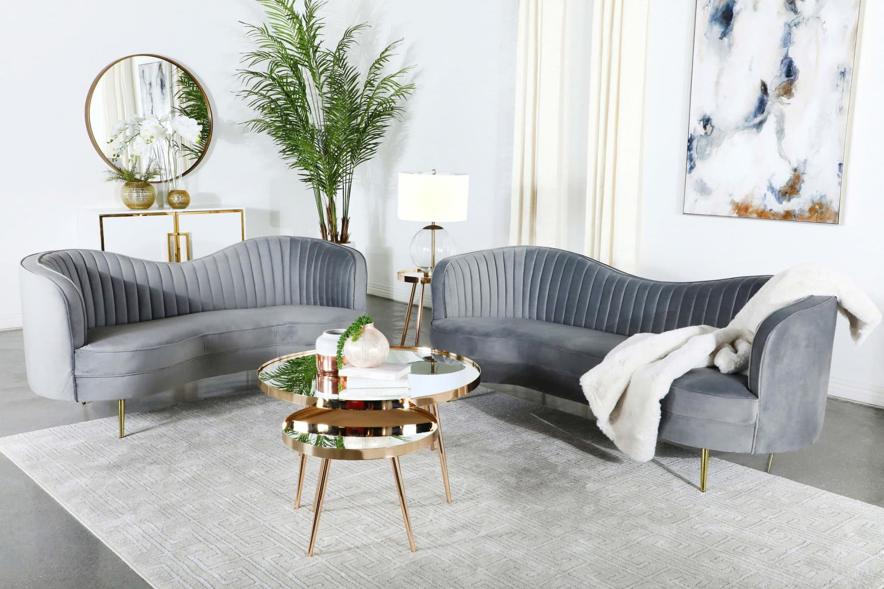SOPHIA Sophia 2-piece Upholstered Channel Tufted Sofa Set Grey 506864-S2 - Ella Furniture