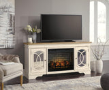 Realyn Chipped White 74" Tv Stand With Electric Fireplace - Ella Furniture