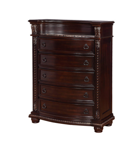 Stanley Chest Cherry Brown, Traditional Wood Veneers And Solids, Metal 5 Drawers - Ella Furniture