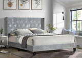 Silver Velvet Upholstered Tufted Platform Full Bed