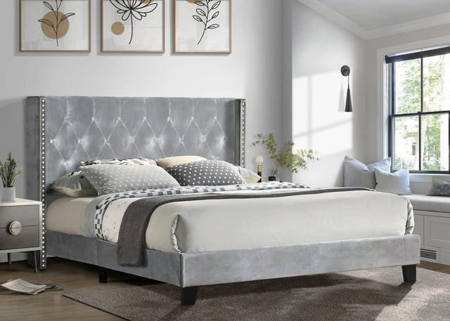 Silver Velvet Upholstered Tufted Platform Full Bed