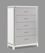 Ariane Chest White/Silver, Classic And Modern Wood, Metal 5 Drawers - Ella Furniture