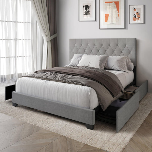 Dooma Gray Velvet Upholstered Tufted Platform Full Bed