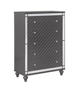 Refino Chest Gray, Contemporary Modern Wood, Nickel Knob 5 Drawers - Ella Furniture