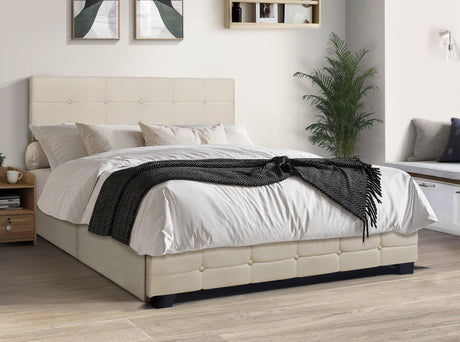 Faddy Beige Upholstered Tufted Platform Full Bed