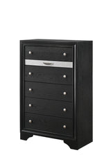 Regata Chest Black/silver, Traditional Modern Wood, Knob 5 Drawers - Ella Furniture