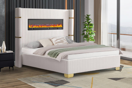 Romance White Multi Color Fireplace Platform King Bed