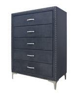 Lucinda Chest - Dark Grey, Modern And Classic Velvet Wood, Classic Metal 5 Drawers - Ella Furniture