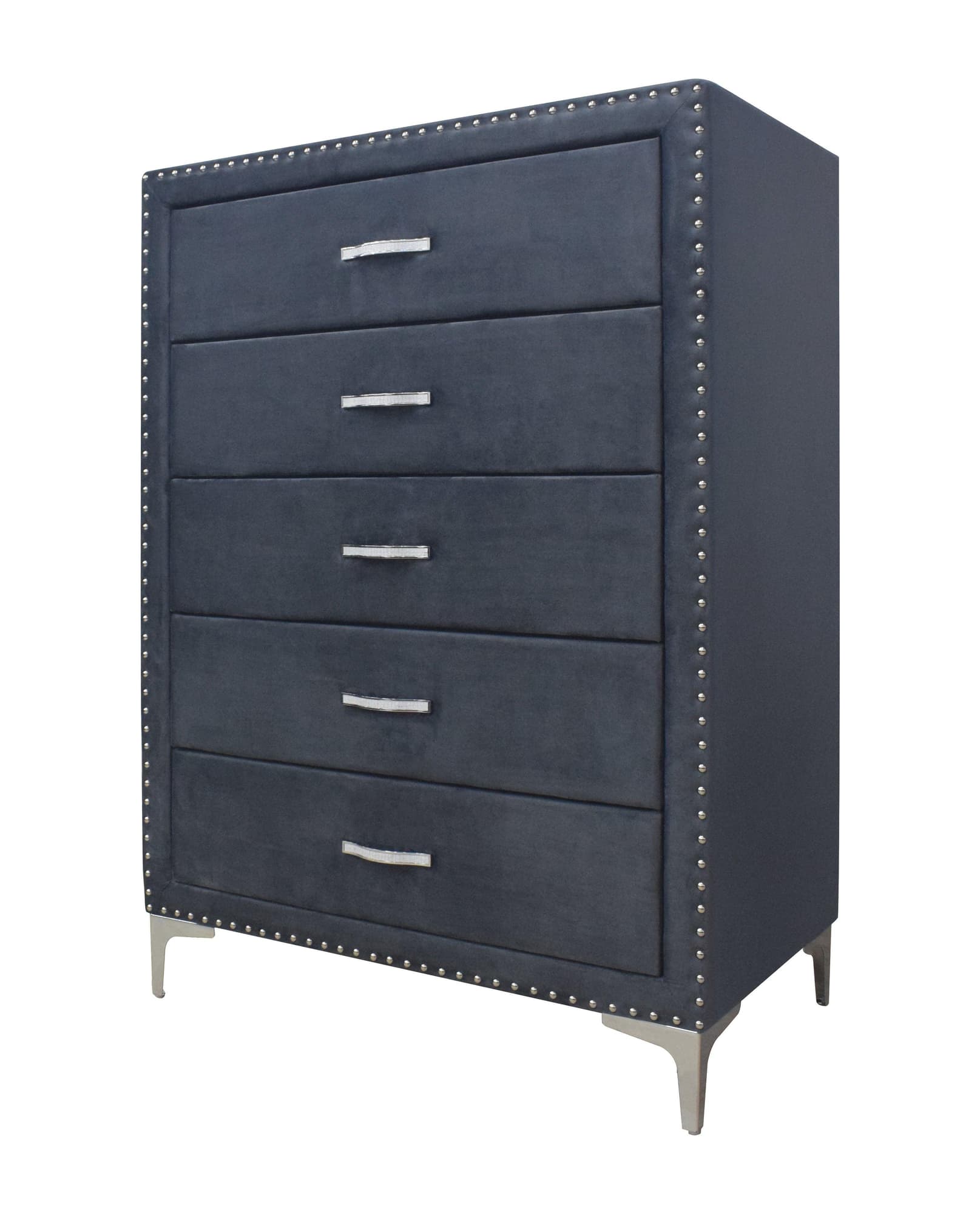 Lucinda Chest - Dark Grey, Modern And Classic Velvet Wood, Classic Metal 5 Drawers - Ella Furniture
