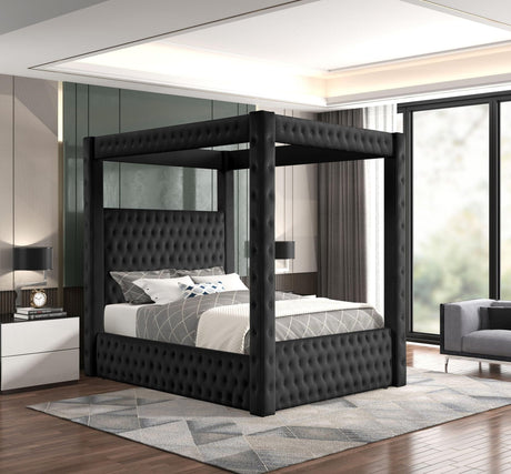 Castle Black Velvet Upholstered Tufted Platform Queen Bed