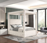 Castle Cream Velvet Upholstered Tufted Platform King Bed