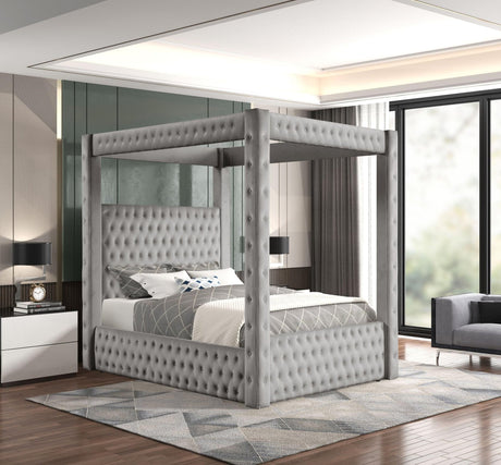 Castle Gray Velvet Upholstered Tufted Platform Queen Bed