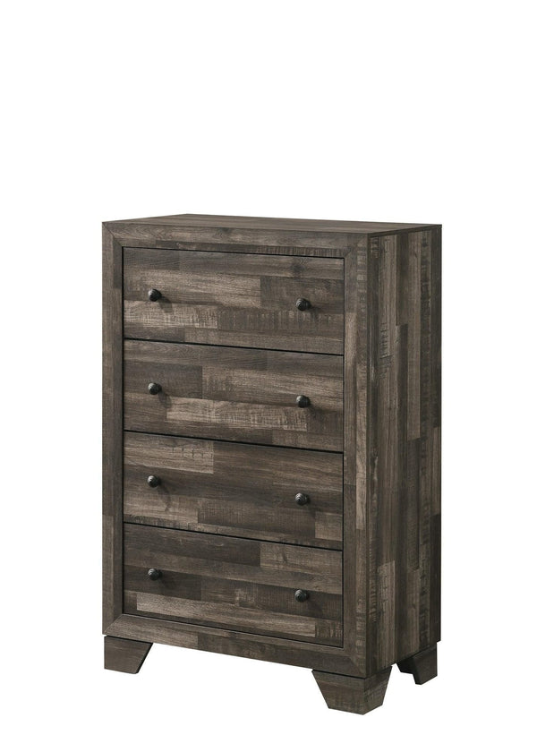Atticus Chest Brown, Sleek And Modern Wood, Nickel Knob 4 Drawers - Ella Furniture