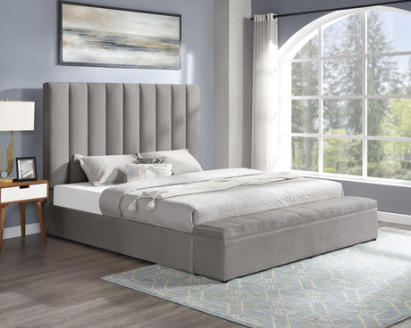 Valencia Gray Velvet Upholstered Platform King Bed