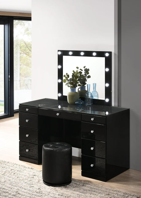 Avery Black Contemporary Sleek Veneers With Knob Vanity - Ella Furniture