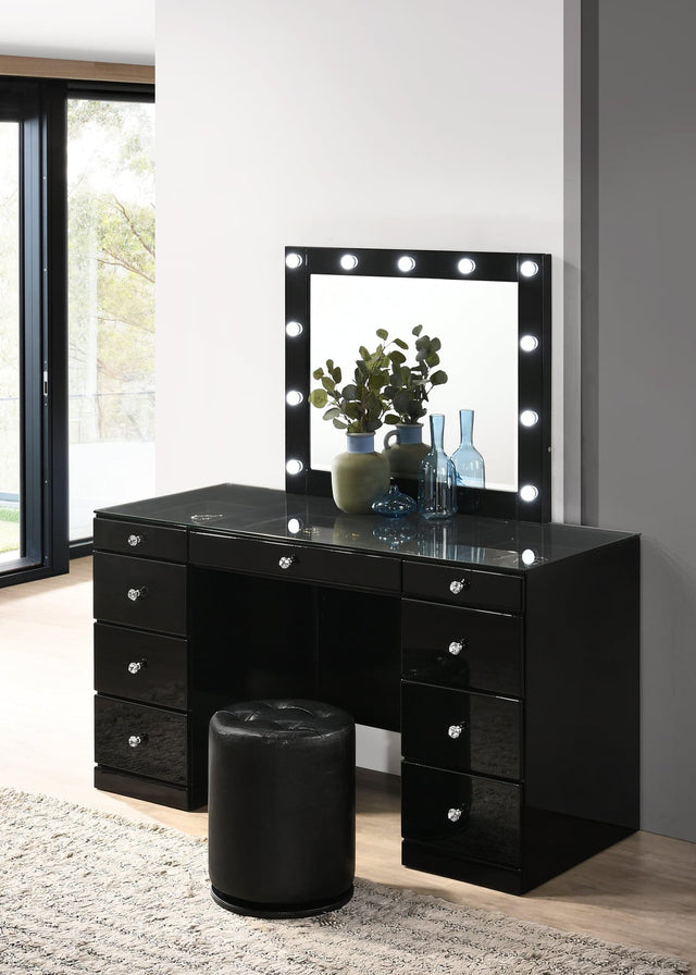 Avery Black Contemporary Sleek Veneers With Knob Vanity - Ella Furniture