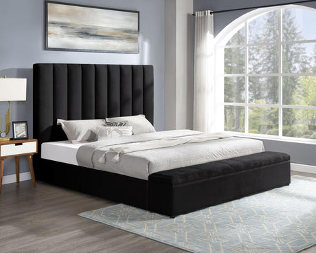 Valencia Black Velvet Upholstered Platform Queen Bed
