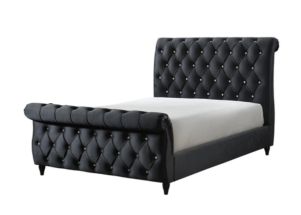 Kyrie Black Modern Transitional Upholstered Velvet Tufted King Panel Bed - Ella Furniture