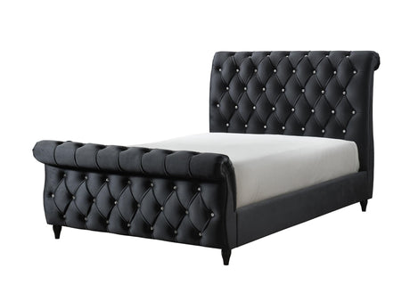 Kyrie Black Modern Transitional Upholstered Velvet Tufted Queen Panel Bed - Ella Furniture