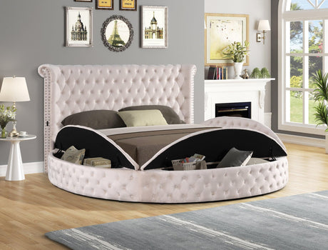 Penthouse Beige Velvet Upholstered Tufted Storage Queen Bed