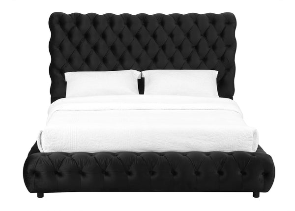 Flory Black Modern Transitional Upholstered Velvet Tufted King Platform Bed - Ella Furniture