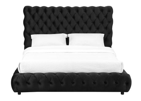 Flory Black Modern Transitional Upholstered Velvet Tufted Queen Platform Bed - Ella Furniture