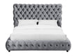 Flory Gray Modern Transitional Upholstered Velvet Tufted Queen Platform Bed - Ella Furniture