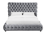 Flory Gray Modern Transitional Upholstered Velvet Tufted Queen Platform Bed - Ella Furniture