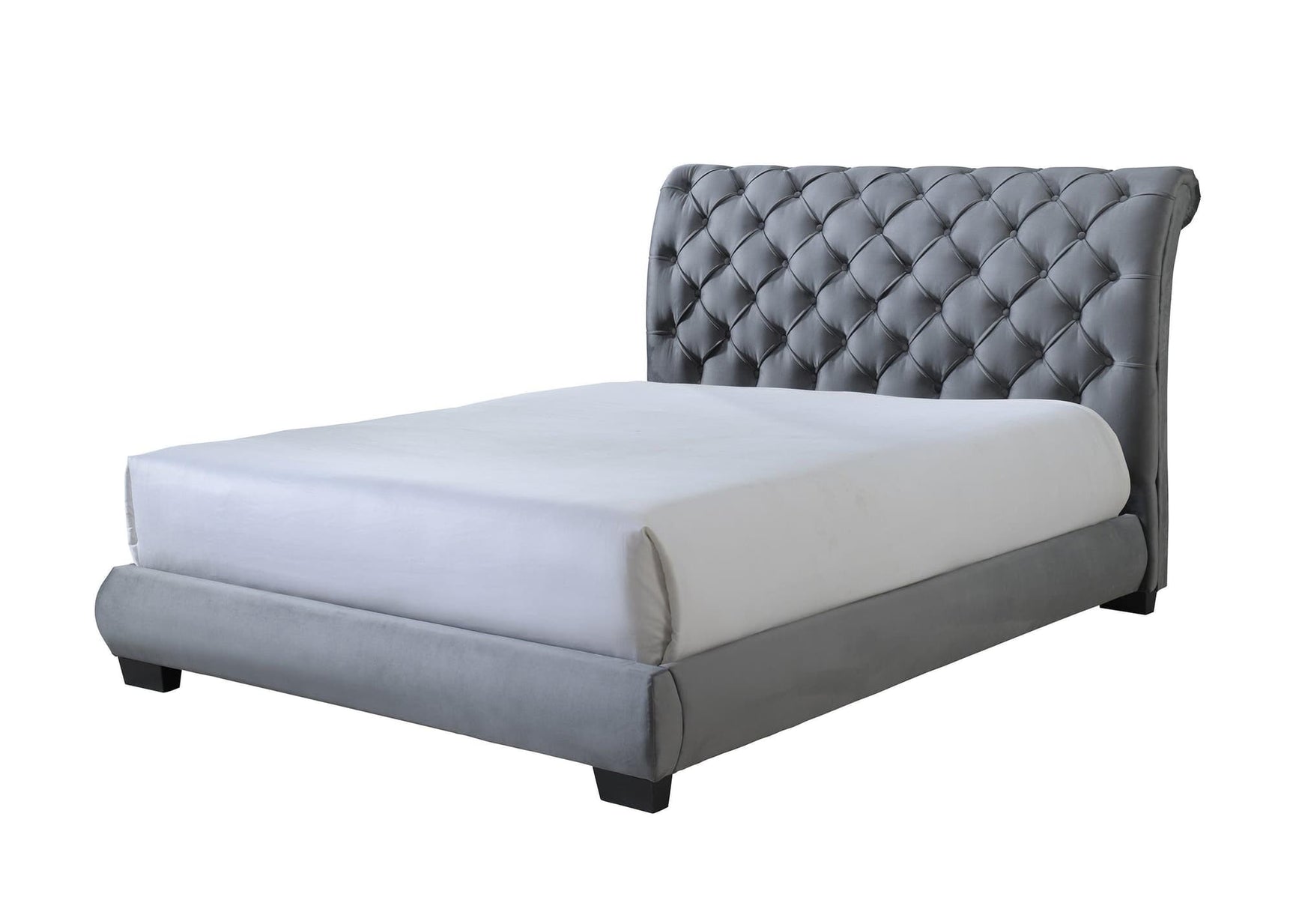 Carly Gray Modern Traditonal Fabric Upholstered Tufted Queen Platform Bed - Ella Furniture